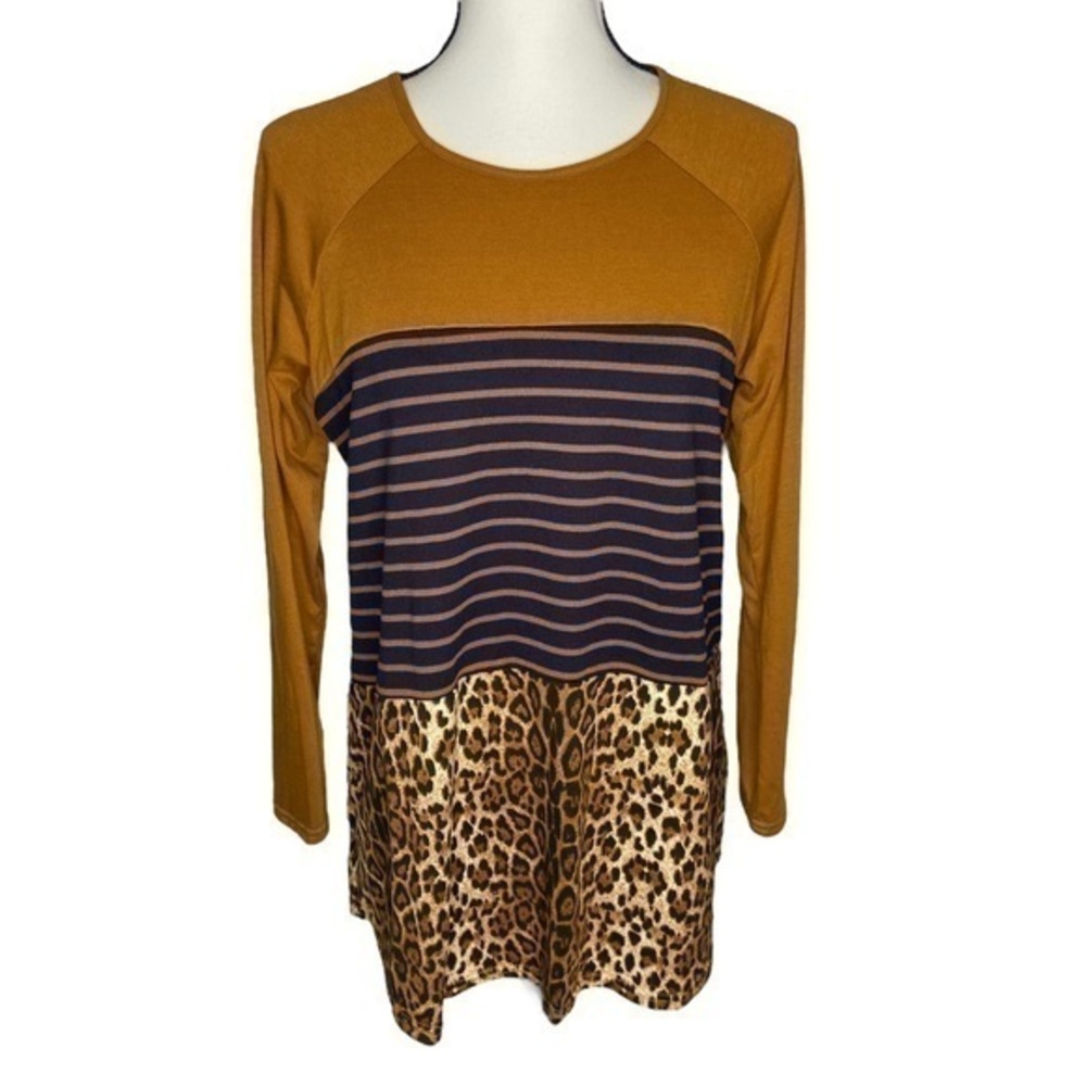 Southern Stitch Long Sleeve Top Solid Stripe Leopard Print Pattern Blocking